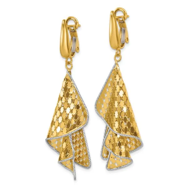 Leslie's 14K Two-tone Polished & D/C Post Omega Dangle Earrings Image 2 Atlanta West Jewelry Douglasville, GA