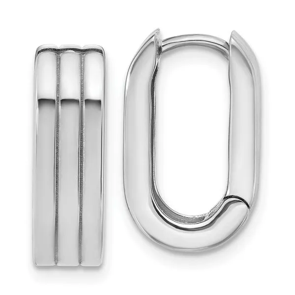 Leslie's 14K WG Polished / Grooved Hinged Huggie Hoop Earrings Thomas A. Davis Jewelers Holland, MI