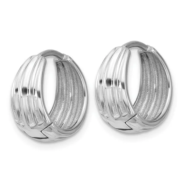 Leslie's 14K WG Polished/Grooved Round Huggie Hoop Earrings Image 3 Jerald Jewelers Latrobe, PA