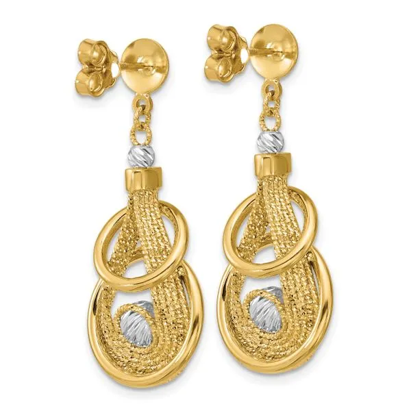 Leslie's 14K TT Polished/Dia-cut Fancy Teardrop Dangle Post Earrings Image 3 Thomas A. Davis Jewelers Holland, MI