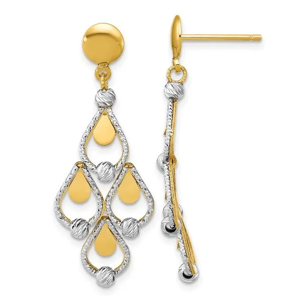 Leslie's 14K TT Polished / Dia-cut Chandelier Dangle Post Earrings Grayson & Co. Jewelers Iron Mountain, MI