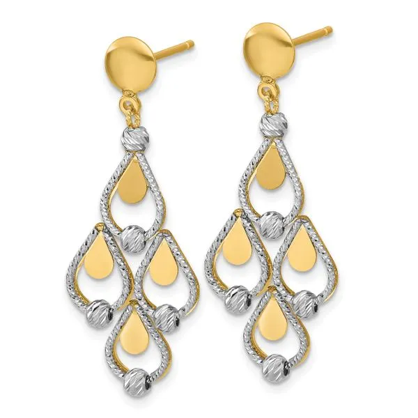 Leslie's 14K TT Polished / Dia-cut Chandelier Dangle Post Earrings Image 2 Grayson & Co. Jewelers Iron Mountain, MI