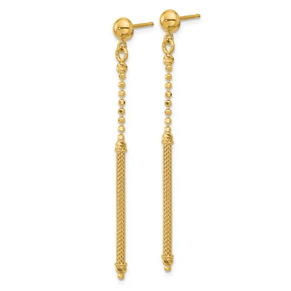 Leslie's 14K Polish/Texture/Dia-cut Bead w/Bar Dangle Post Earrings Image 2 Jerald Jewelers Latrobe, PA