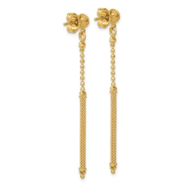 Leslie's 14K Polish/Texture/Dia-cut Bead w/Bar Dangle Post Earrings Image 3 Barnett Jewelers Jacksonville, FL