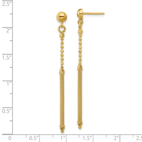 Leslie's 14K Polish/Texture/Dia-cut Bead w/Bar Dangle Post Earrings Image 4 Barnett Jewelers Jacksonville, FL