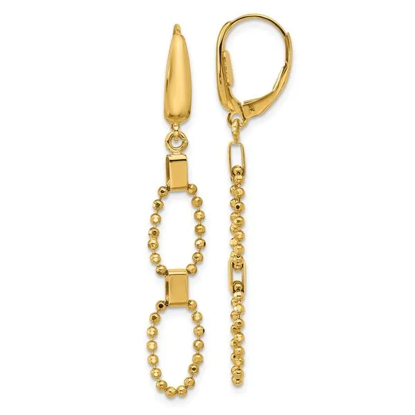 Leslie's 14K Polished/Dia-cut Beaded Link Dangle Leverback Earrings J. Anthony Jewelers Neenah, WI