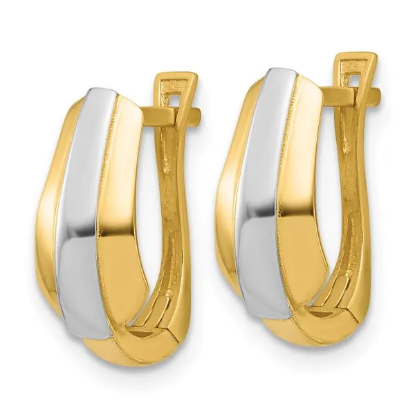 Leslie's 14K with Rhodium Polished Hinged Hoop Earrings Image 2 Barnett Jewelers Jacksonville, FL