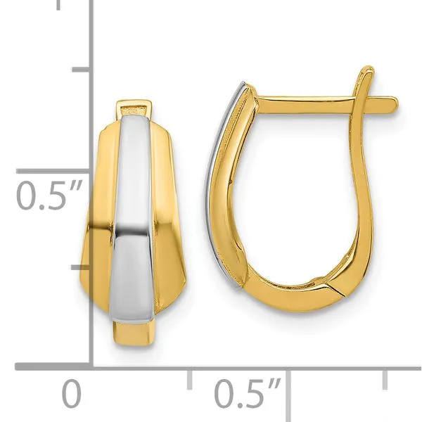 Leslie's 14K with Rhodium Polished Hinged Hoop Earrings Image 4 Trenton Jewelers Ltd. Trenton, MI