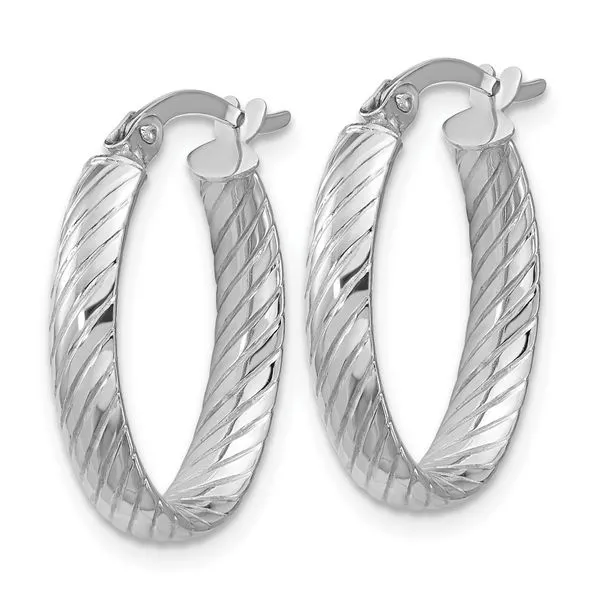 Leslie's 14K White Gold Polished and Grooved Oval Hoop Earrings Image 2 Leslie E. Sandler Fine Jewelry and Gemstones rockville , MD