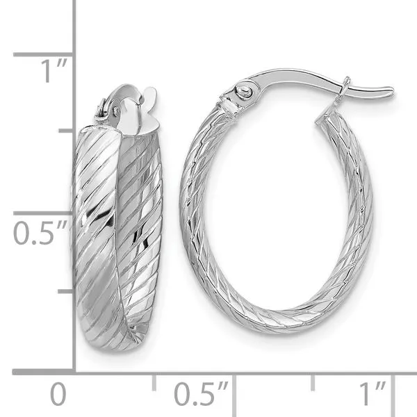Leslie's 14K White Gold Polished and Grooved Oval Hoop Earrings Image 4 Johnson Jewellers Lindsay, ON