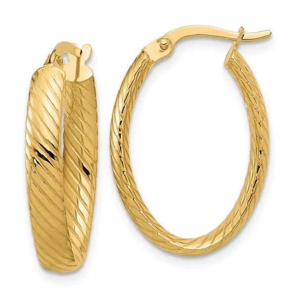 Leslie's 14K Polished and Grooved Oval Hoop Earrings Boyd Jewelers Wesley Chapel, FL
