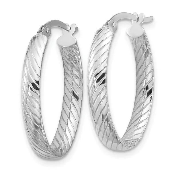 Leslie's 14K White Gold Polished and Grooved Oval Hoop Earrings Image 2 Jim's Jewelers Tyler, TX