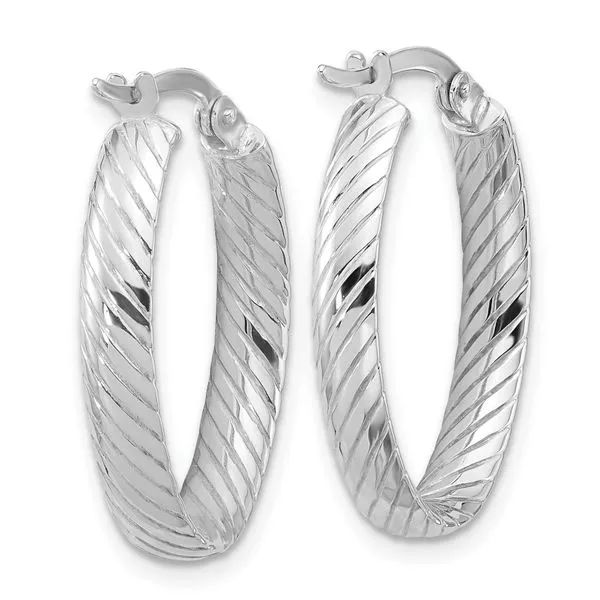 Leslie's 14K White Gold Polished and Grooved Oval Hoop Earrings Image 3 Spath Jewelers Bartow, FL