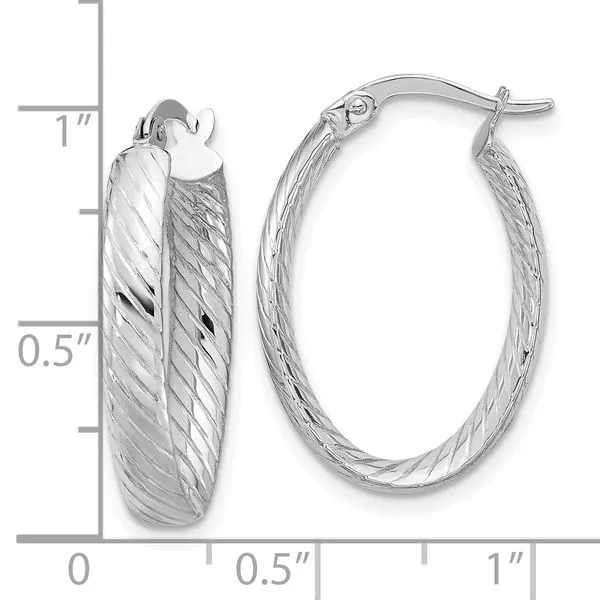 Leslie's 14K White Gold Polished and Grooved Oval Hoop Earrings Image 4 Valentine's Fine Jewelry Dallas, PA