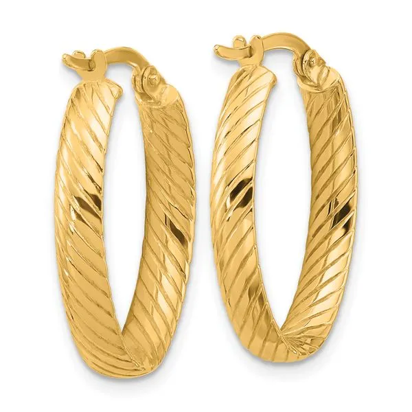 Leslie's 14K Polished and Grooved Oval Hoop Earrings Image 3 Atlanta West Jewelry Douglasville, GA