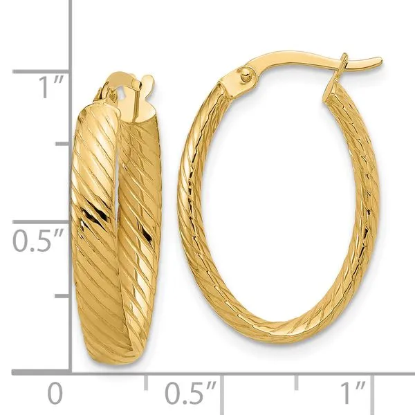 Leslie's 14K Polished and Grooved Oval Hoop Earrings Image 4 Gaines Jewelry FLINT, MI