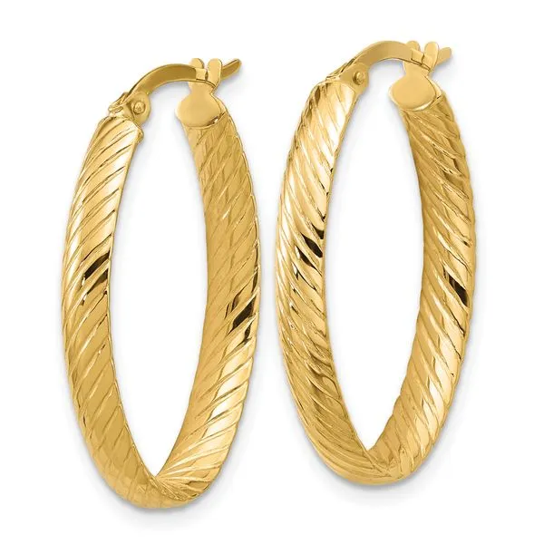 Leslie's 14K Polished and Grooved Oval Hoop Earrings Image 2 Boyd Jewelers Wesley Chapel, FL