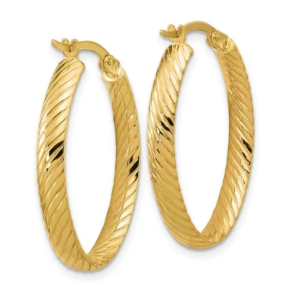 Leslie's 14K Polished and Grooved Oval Hoop Earrings Image 3 John E. Koller Jewelry Designs owasso, OK