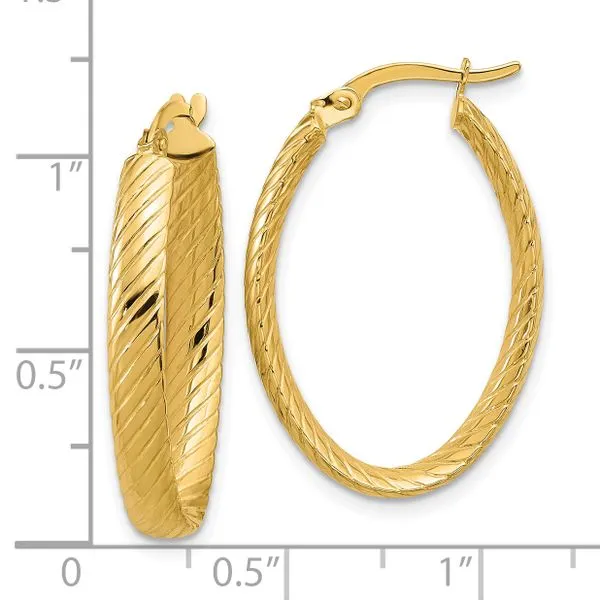 Leslie's 14K Polished and Grooved Oval Hoop Earrings Image 4 G.G. Gems, Inc. Scottsdale, AZ