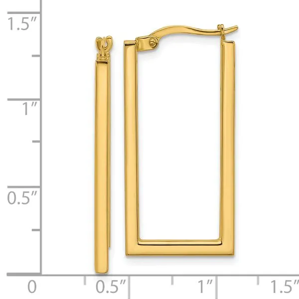 Leslie's 14K Polished Rectangle Hoop Earrings Image 4 Gaines Jewelry FLINT, MI