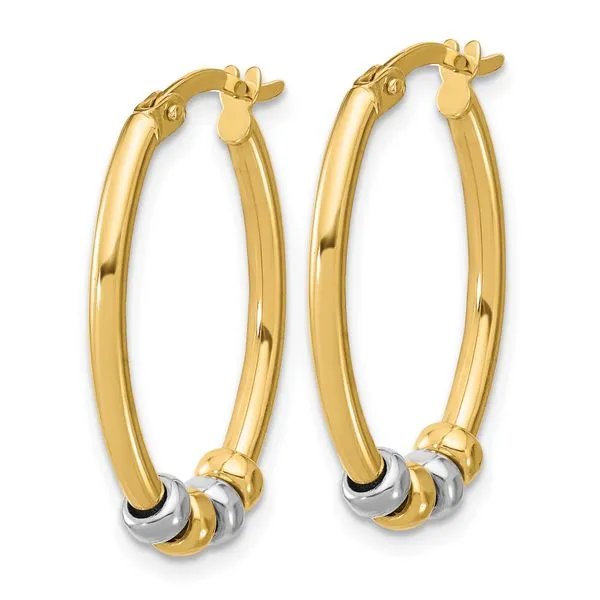 Leslie's 14K Two-tone Polished with Beads Oval Hoop Earrings Image 2 Gaines Jewelry FLINT, MI