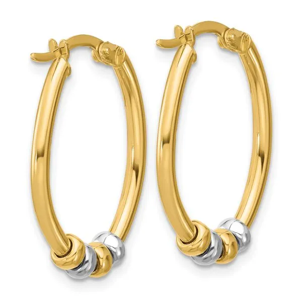 Leslie's 14K Two-tone Polished with Beads Oval Hoop Earrings Image 3 Gaines Jewelry FLINT, MI
