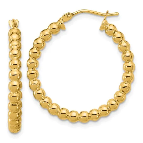 Leslie's 14K Polished Beaded Round Hoop Earrings Trenton Jewelers Ltd. Trenton, MI