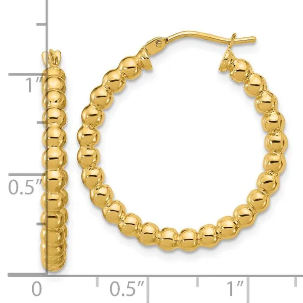 Leslie's 14K Polished Beaded Round Hoop Earrings Image 4 Trenton Jewelers Ltd. Trenton, MI