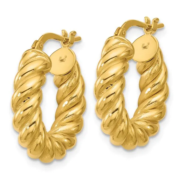 Leslie's 14K Polished and Twisted Round Hoop Earrings Image 2 Morin Jewelers Southbridge, MA