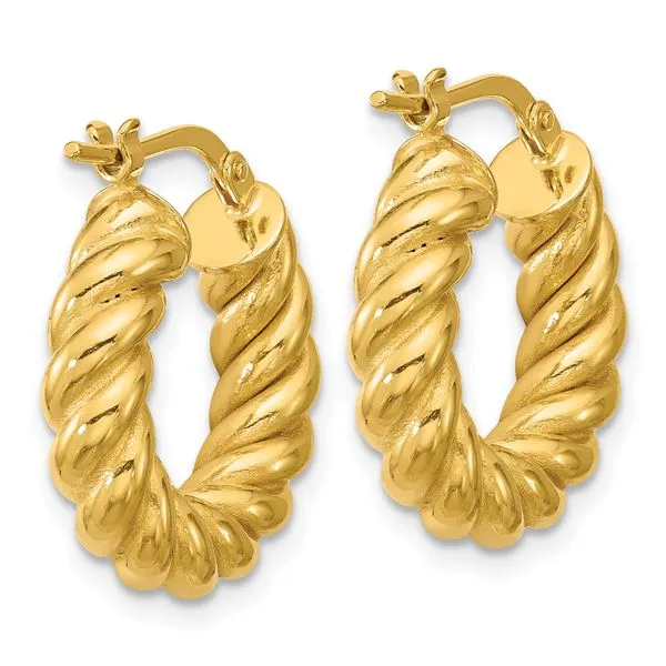 Leslie's 14K Polished and Twisted Round Hoop Earrings Image 3 J. West Jewelers Round Rock, TX