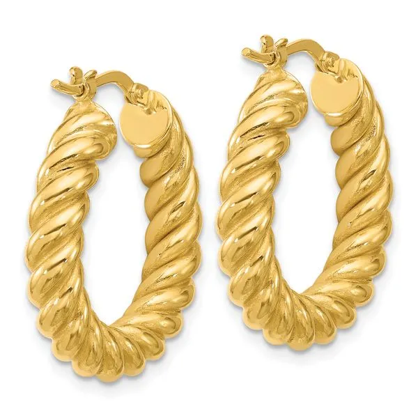 Leslie's 14K Polished and Twisted Round Hoop Earrings Image 3 Albert's Jewelers Kingsland, GA