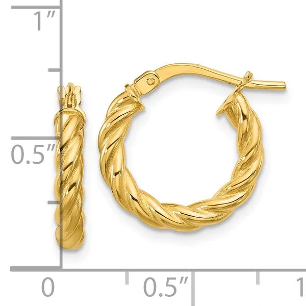 Leslie's 14K Polished and Twisted Round Hoop Earrings Image 4 Barnett Jewelers Jacksonville, FL