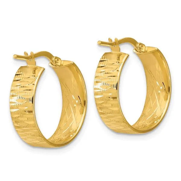 Leslie's 14K Polished and Diamond-cut Round Hoop Earrings Image 3 Jim's Jewelers Tyler, TX