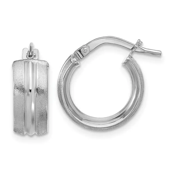 Leslie's 14K White Gold Polished and Satin Round Hoop Earrings Jerald Jewelers Latrobe, PA