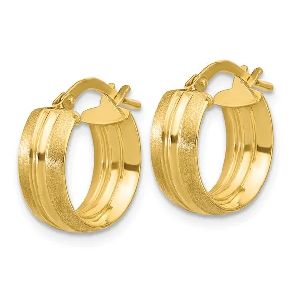 Leslie's 14K Polished and Satin Round Hoop Earrings Image 2 Diny's Jewelers Middleton, WI