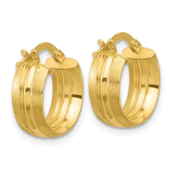 Leslie's 14K Polished and Satin Round Hoop Earrings Image 3 Thomas A. Davis Jewelers Holland, MI