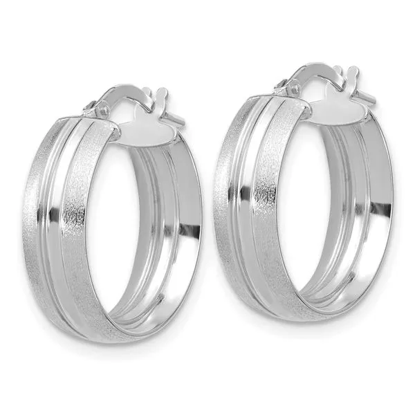 Leslie's 14K White Gold Polished and Satin Round Hoop Earrings Image 2 J. West Jewelers Round Rock, TX