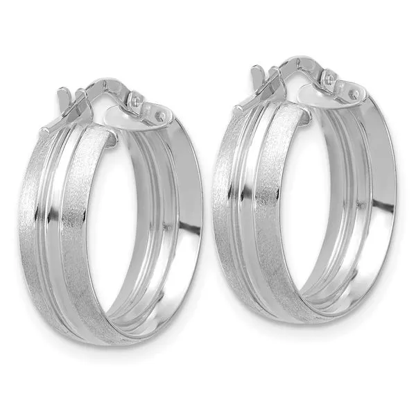 Leslie's 14K White Gold Polished and Satin Round Hoop Earrings Image 3 Boyd Jewelers Wesley Chapel, FL