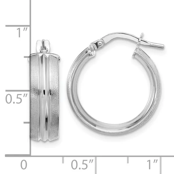 Leslie's 14K White Gold Polished and Satin Round Hoop Earrings Image 4 J. West Jewelers Round Rock, TX