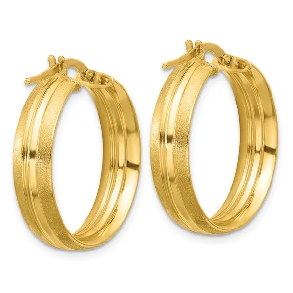 Leslie's 14K Polished and Satin Round Hoop Earrings Image 3 Jewelry Design Studio Jensen Beach, FL