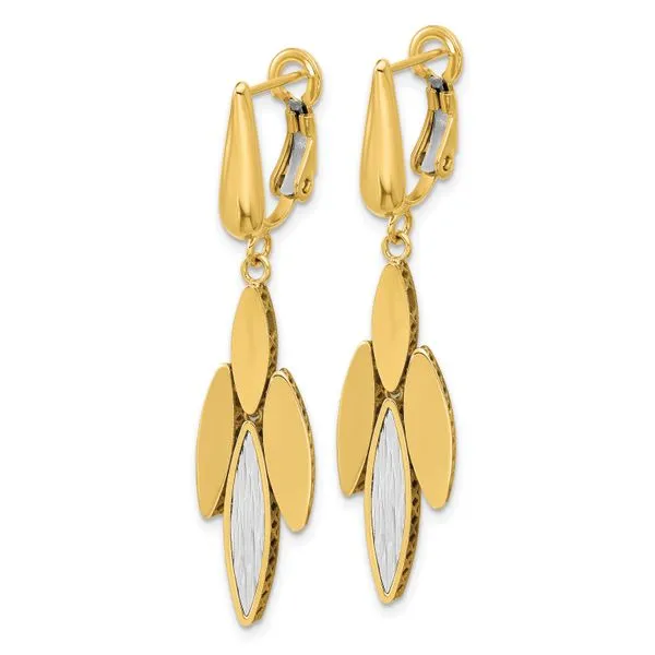 Leslie's 14K Two-tone Polish/Dia-cut Fancy Dangle Omega Earrings Image 2 Morin Jewelers Southbridge, MA