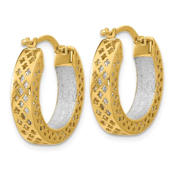 Leslie's 14K Two-tone Polished and Diamond-cut Hoop Earrings Image 3 Spath Jewelers Bartow, FL