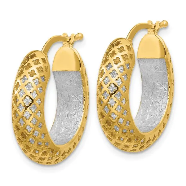 Leslie's 14K Two-tone Polished and Diamond-cut Hoop Earrings Image 2 Trenton Jewelers Ltd. Trenton, MI