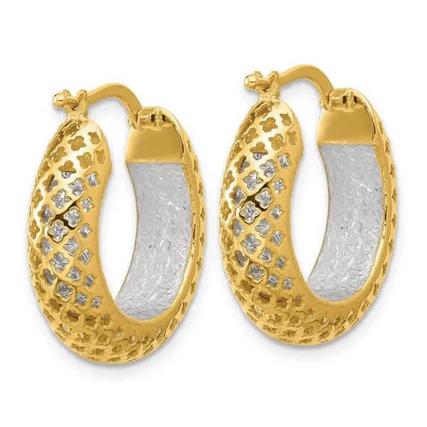 Leslie's 14K Two-tone Polished and Diamond-cut Hoop Earrings Image 3 Trenton Jewelers Ltd. Trenton, MI