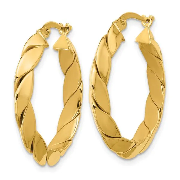 Leslie's 14K Polished and Grooved Fancy Hoop Earrings Image 2 Delfine's Jewelry Charleston, WV