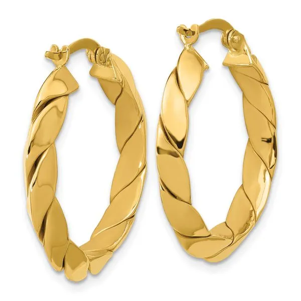 Leslie's 14K Polished and Grooved Fancy Hoop Earrings Image 3 Delfine's Jewelry Charleston, WV