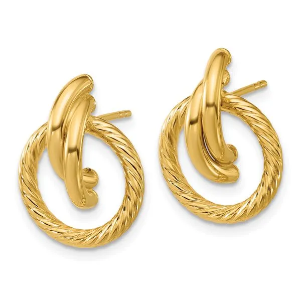 Leslie's 14K Polished and Twisted Circles Drop Post Earrings Image 2 Grayson & Co. Jewelers Iron Mountain, MI