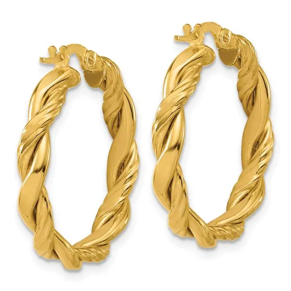 Leslie's 14K Polished and Twisted Round Hoop Earrings Image 3 Gaines Jewelry FLINT, MI