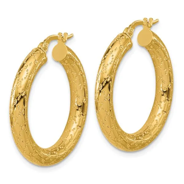 Leslie's 14K Polished Patterned Round Hoop Earrings Image 2 Michael's Jewelry North Wilkesboro, NC