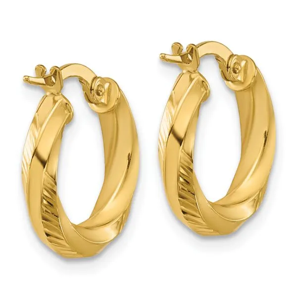 Leslie's 14K Polished and Diamond-cut Round Hoop Earrings Image 3 Morin Jewelers Southbridge, MA